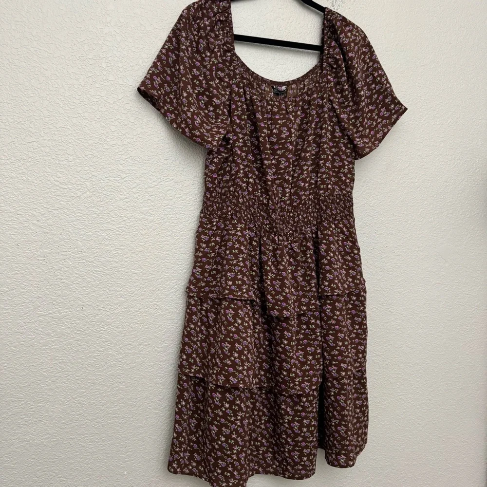 Pretty Garden Brown Floral Boho Swing Tiered Ruffle Summer Dress Size XL NWT - Picture 6 of 13